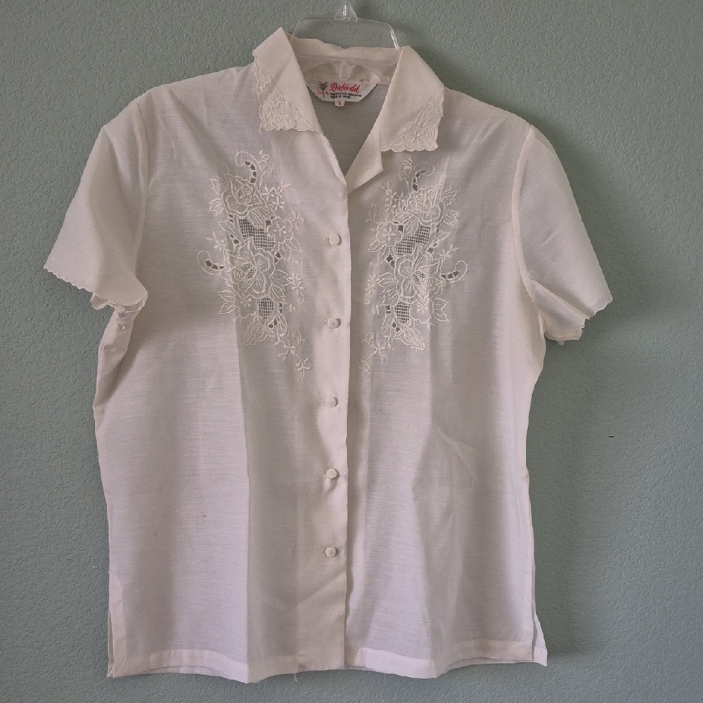 Classic White Embroidered Button-Up Blouse